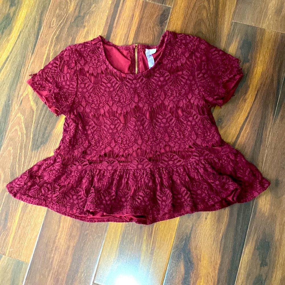 Short waisted lace peplum top